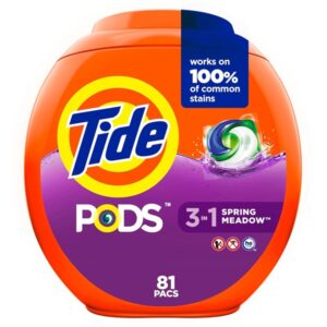 Tide PODS HE Turbo laundry detergent packs Spring Meadow scent 81 count 3-in-1 cleaning pods for washing machines