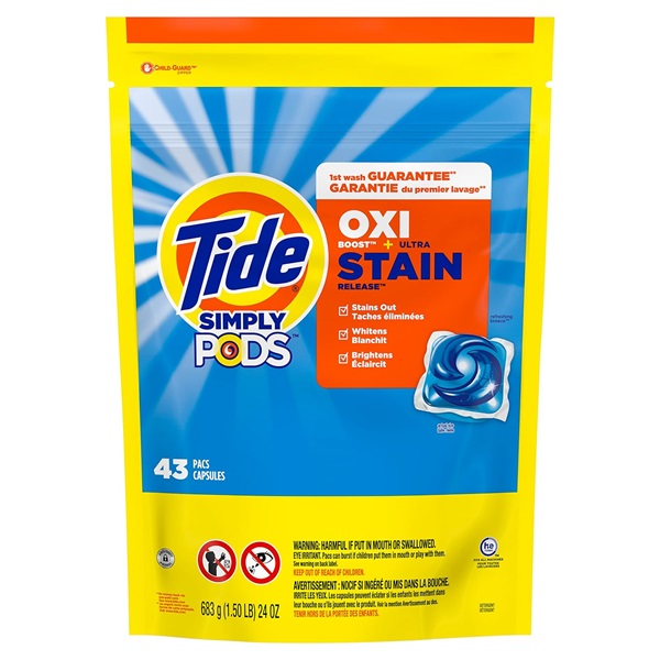 Tide Simply PODS +Oxi Liquid Laundry Detergent Pacs, Refreshing Breeze, 43 Pac Capsules,25 Ounces