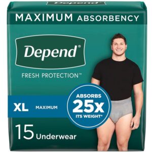 Xl, 15: Depend Fit-Flex Incontinence Underwear For Men, Maximum Absorbency, Xl, Gray, 15 Count (Packaging May Vary)