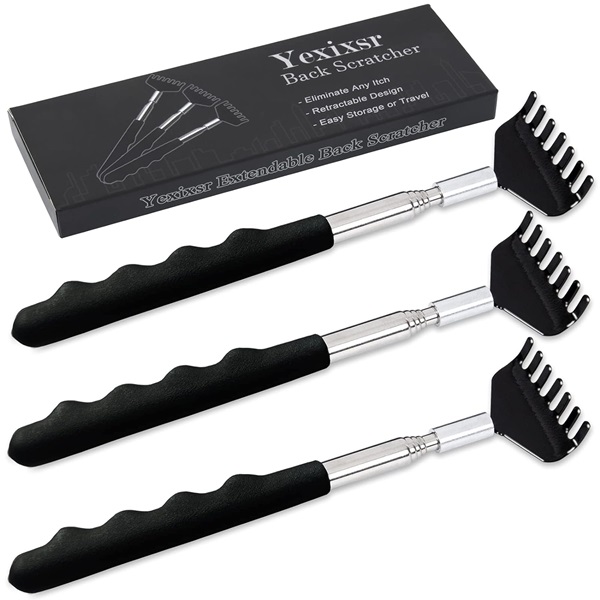 Yexixsr 3 Pack Extendable Back Scratcher Portable Telescopic Back Massager Back Scratchers for Men Women Kids Adults, Back Scratching Tool with Rubber Handles