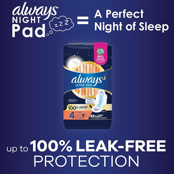 Always Ultra Thin Extra Heavy Overnight Pads, 24 Count - Image 6