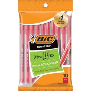 BIC Round Stic Ball Pen - Pack of 10, Red
