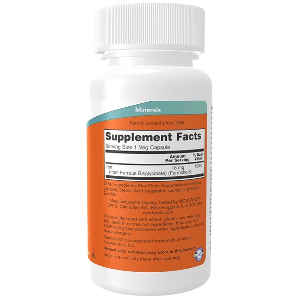 Now Foods, Iron, 18 mg, 120 Vcaps - Image 2