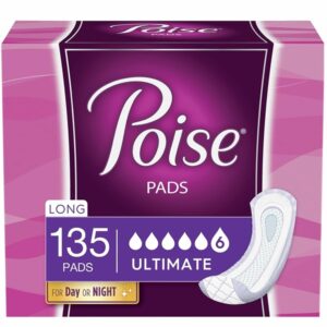 Poise Incontinence Pads, Original Design, Ultimate Absorbency, Long, 135 Count (3 Packs of 45) (Packaging May Vary)
