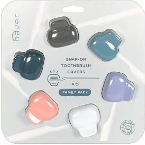 Haven Toothbrush Cover Family Pack - Fits Electronic and Manual Toothbrushes - Travel Toothbrush Case Holders - Set of 6 Tooth Brush Protectors (White, Blue, Purple, Coral, Teal, Charcoal Gray)