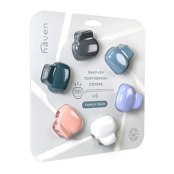 Haven Toothbrush Cover Family Pack - Fits Electronic and Manual Toothbrushes - Travel Toothbrush Case Holders - Set of 6 Tooth Brush Protectors (White, Blue, Purple, Coral, Teal, Charcoal Gray) - Image 4