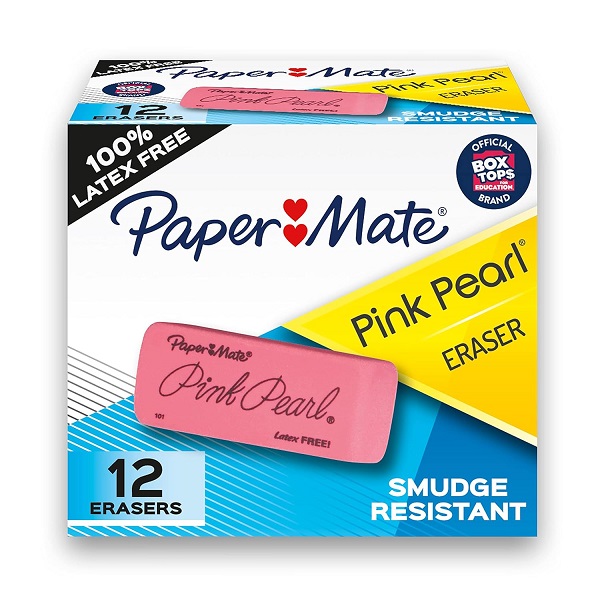 PAPERMATE Paper Mate Pink Pearl Erasers, Large, 12-Count