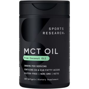 Sports Research Keto MCT Oil Capsules derived from Coconut Oil | Keto Fuel for The Brain & Body | Derived from Non-GMO Coconuts (120 Soft gels)