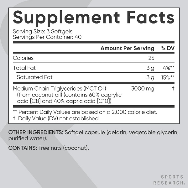 Sports Research Keto MCT Oil Capsules derived from Coconut Oil | Keto Fuel for The Brain & Body | Derived from Non-GMO Coconuts (120 Soft gels) - Image 5