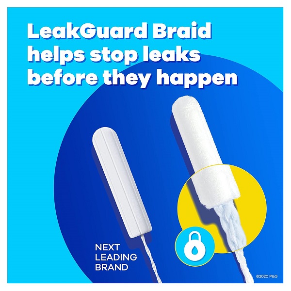 Tampax Pearl Tampons Trio Pack, Super/Super Plus/Ultra Absorbency with BPA-Free Plastic Applicator and LeakGuard Braid, Unscented, 34 Count - Image 3