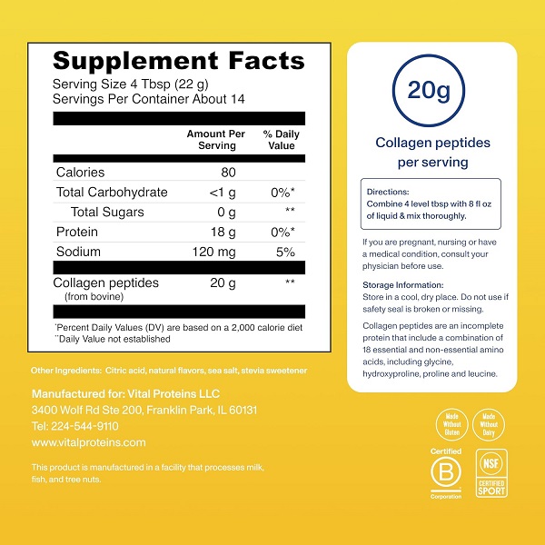 Vital Proteins Collagen Peptides Lemon 11 oz (313 g) - Image 3
