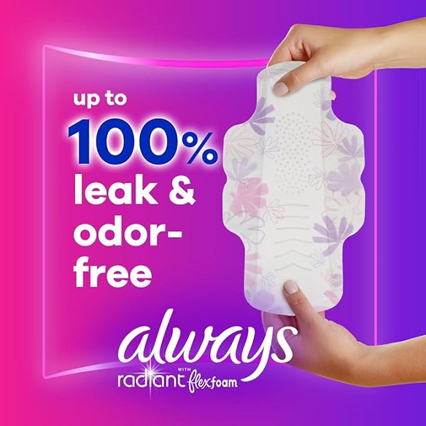 Always Radiant Feminine Pads with Wings for Women, Extra Heavy Overnight, Light Clean Scent, Size 3 (Pack of 66) - Image 2