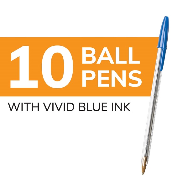 BIC Cristal Xtra Smooth Ballpoint Pen, Medium Point (1.0mm), Blue, 10-Count - Image 2