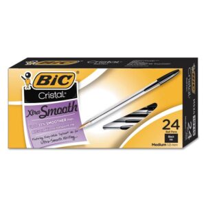 BIC MS241BK Cristal Xtra Smooth Ballpoint Stick Pen Black Ink 1mm Medium 24/Pack