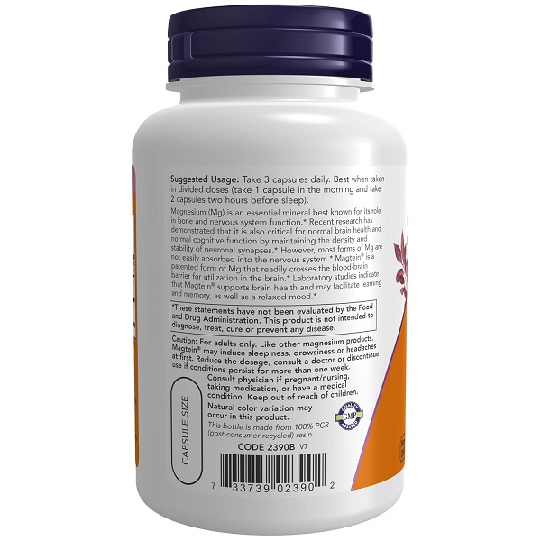 Now Foods, Magtein, Cognitive Support, 90 Veggie Caps - Image 3