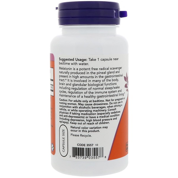 Now Foods Melatonin, 10 mg, 100 Vcaps - Image 3