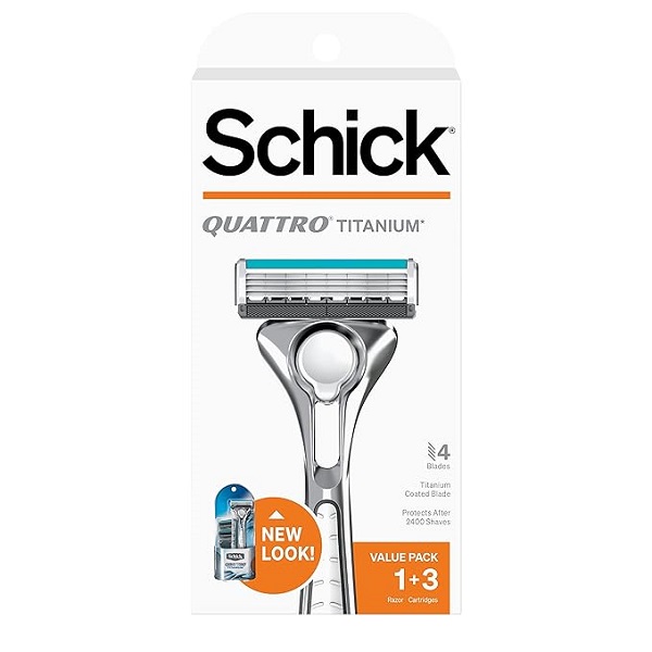 Schick Quattro men’s titanium razor with comfort blades