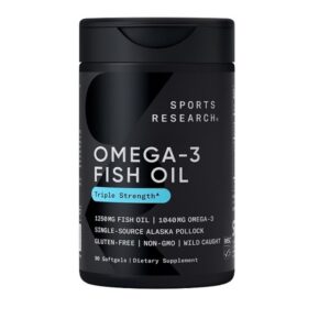 Sports Research Omega-3 Wild Alaskan Fish Oil triple strength 1250 mg EPA DHA supplement 90 softgels