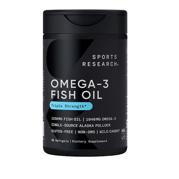 Sports Research Omega-3 Wild Alaskan Fish Oil triple strength 1250 mg EPA DHA supplement 90 softgels
