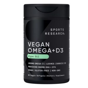 Sports Research Vegan Omega-3 + D3 Algae Oil Softgels bottle