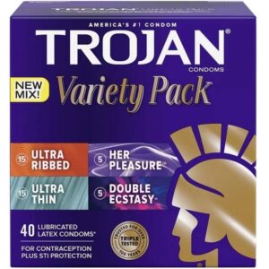 Trojan Pleasure Pack Premium Lubricated Latex Condoms, 40 Count (Fire & Ice)