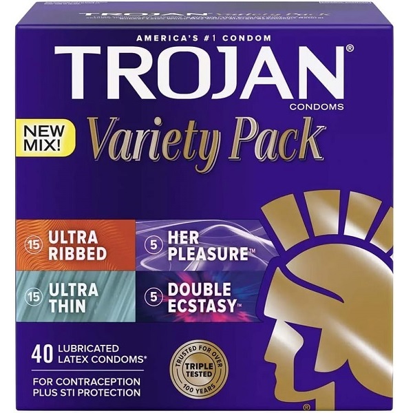 Trojan Pleasure Pack Premium Lubricated Latex Condoms, 40 Count (Fire & Ice)