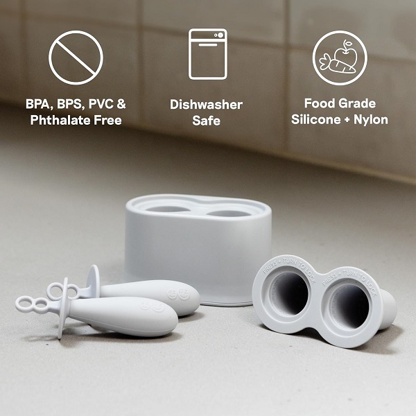 ezpz Tiny Pops (2-Pack) - Popsicle Molds for Infants Frozen Milk/Smoothies - Food Grade Silicone + Nylon - Easy for Baby’s Grasp, Sensory Bumps - Designed by Pediatric Specialist - 4 Months+(Pewter) - Image 3