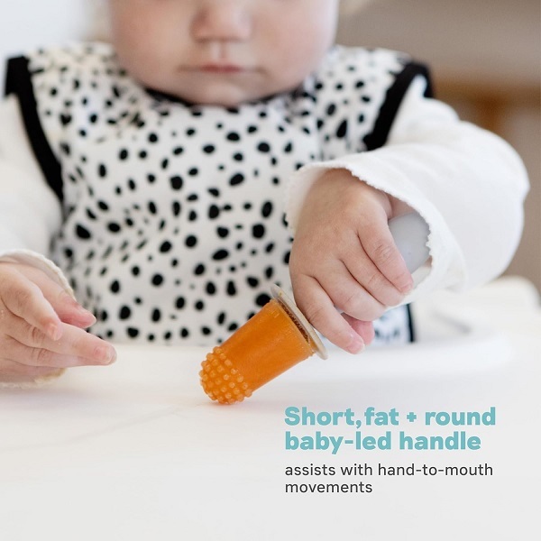 ezpz Tiny Pops (2-Pack) - Popsicle Molds for Infants Frozen Milk/Smoothies - Food Grade Silicone + Nylon - Easy for Baby’s Grasp, Sensory Bumps - Designed by Pediatric Specialist - 4 Months+(Pewter) - Image 5