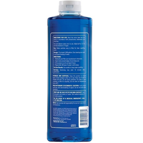 Back label of Clorox clarifier detailing instructions and safety information.