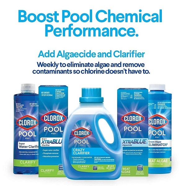 Boost your pool care routine by adding algaecide and clarifier weekly for best results.