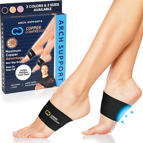 Copper Compression arch support sleeves pair for plantar fasciitis