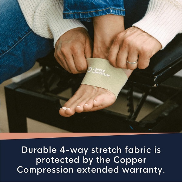 Copper Compression Copper Arch Support - 2 Plantar Fasciitis Braces / Sleeves. GUARANTEED Highest Copper Content. For Foot Care, Heel Spurs, Plantar Fasciitis, Pain In Feet And Flat Arches. (1 PAIR) - Image 4