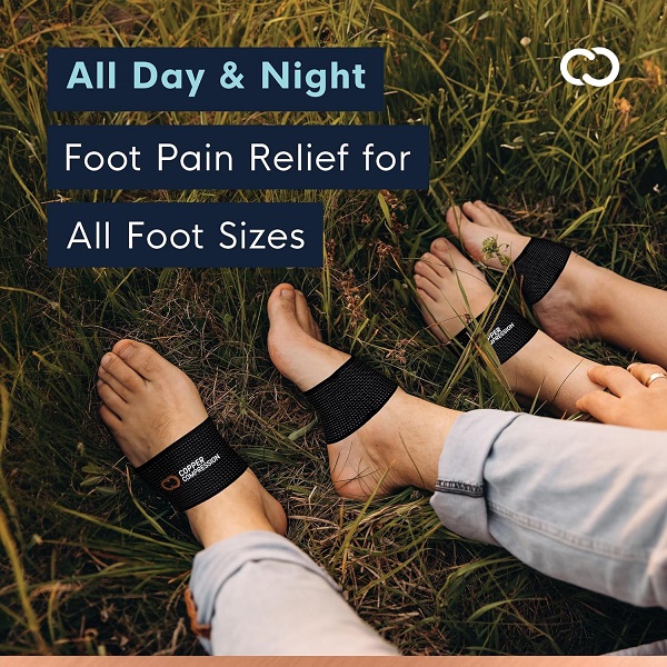 Copper Compression Copper Arch Support - 2 Plantar Fasciitis Braces / Sleeves. GUARANTEED Highest Copper Content. For Foot Care, Heel Spurs, Plantar Fasciitis, Pain In Feet And Flat Arches. (1 PAIR) - Image 5