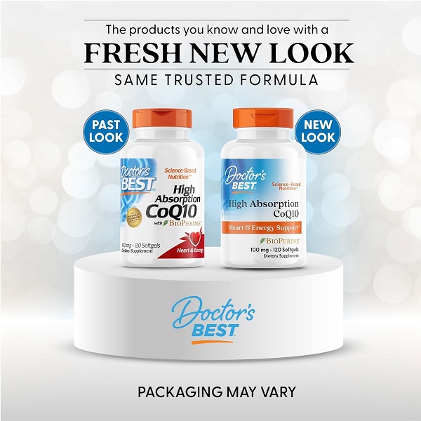 Doctor's Best CoQ10 bottle with refreshed label design