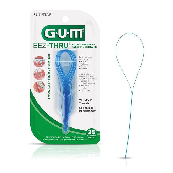 GUM floss threader for braces and bridges
