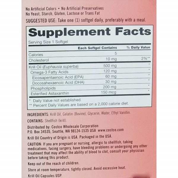 Kirkland Signature Krill Oil 500 mg., Pack of 160 Softgels - Image 2