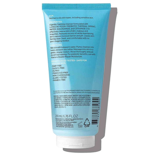 Back view of the purifying face wash designed for sensitive, oily skin.