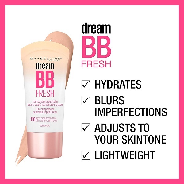 Maybelline Dream Fresh Medium Coverage Dewy Bb Cream For All Skin Types, Light 100, 30M - Image 2