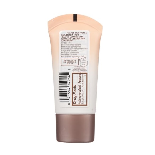 Back label of Maybelline BB Cream with usage and ingredients