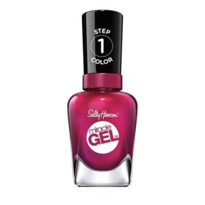 Bold magenta nail polish in Sally Hansen Miracle Gel bottle