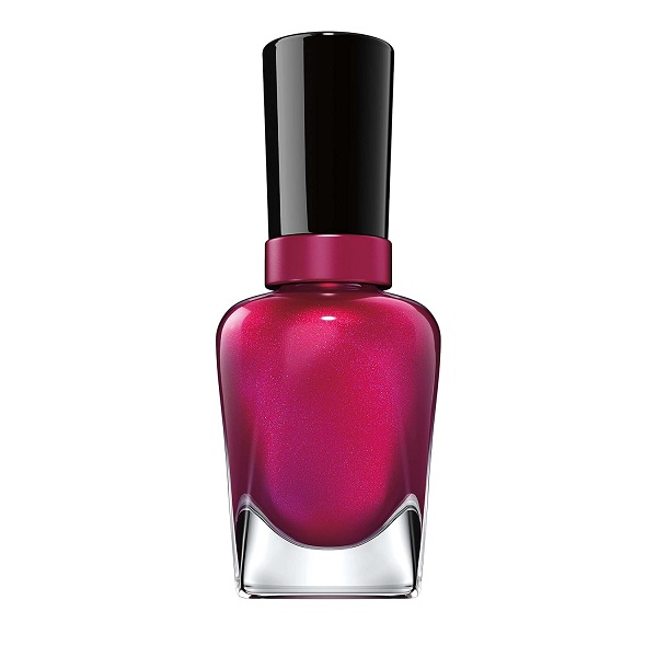 Bold magenta nail polish in Sally Hansen Miracle Gel bottle