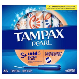 Tampax Pearl Plastic Tampons, Super Plus Absorbency, Unscented , 36 count , Pack of 2