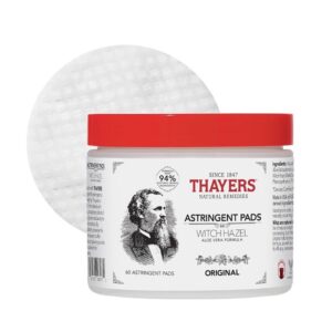 Thayer’s witch hazel toner pads in 60-count jar
