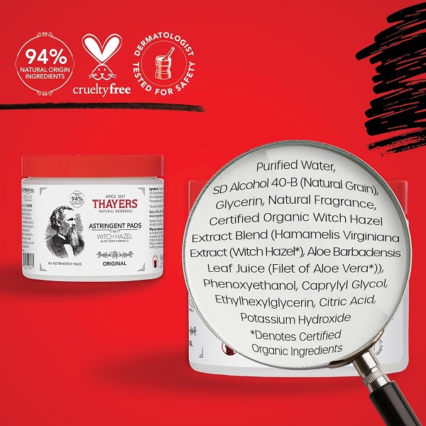 Thayer's Thayers Witch Hazel With Aloe Vera - 60 Pads - Image 4