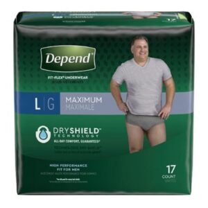 Depend men’s large underwear with maximum absorbency, 17 pack