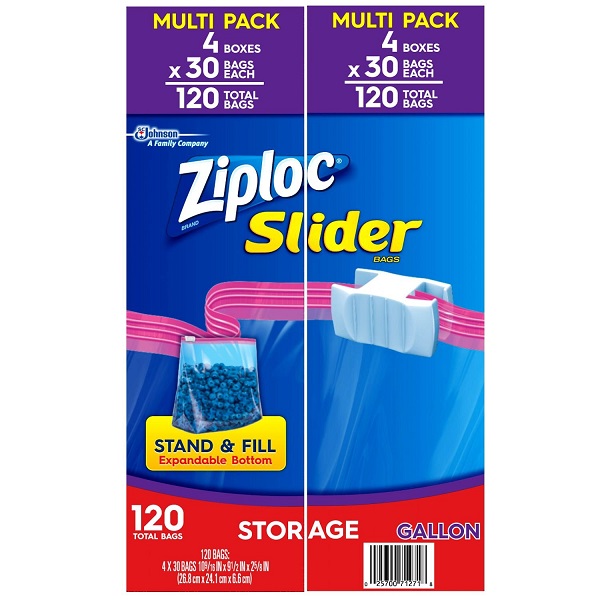 Ziploc Gallon Slider Bags pack of 120 for versatile food and item storage