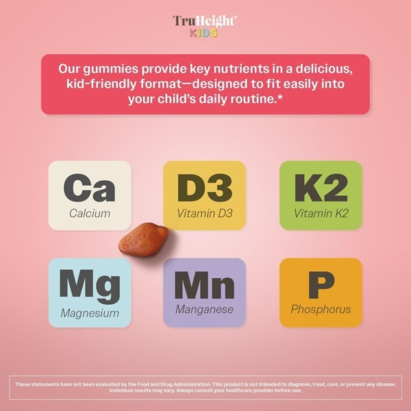 TruHeight Kids Bone Growth Multivitamin, Strawberry Flavoured Gummies with Calcium, Vitamin D and Magnesium, Ages 2+ - Image 4