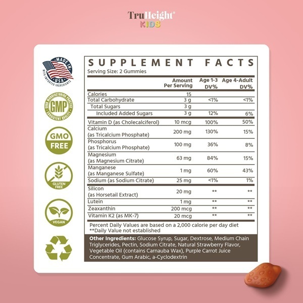 TruHeight Kids Bone Growth Multivitamin, Strawberry Flavoured Gummies with Calcium, Vitamin D and Magnesium, Ages 2+ - Image 6