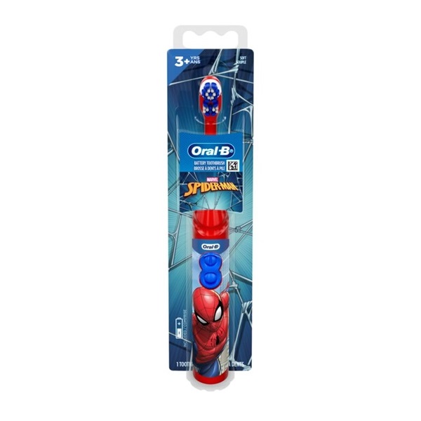 Oral-B Kid's Battery Manual Toothbrush Featuring Marvel's Spiderman, Soft Bristles, For Kids 3+, 1 count,Red