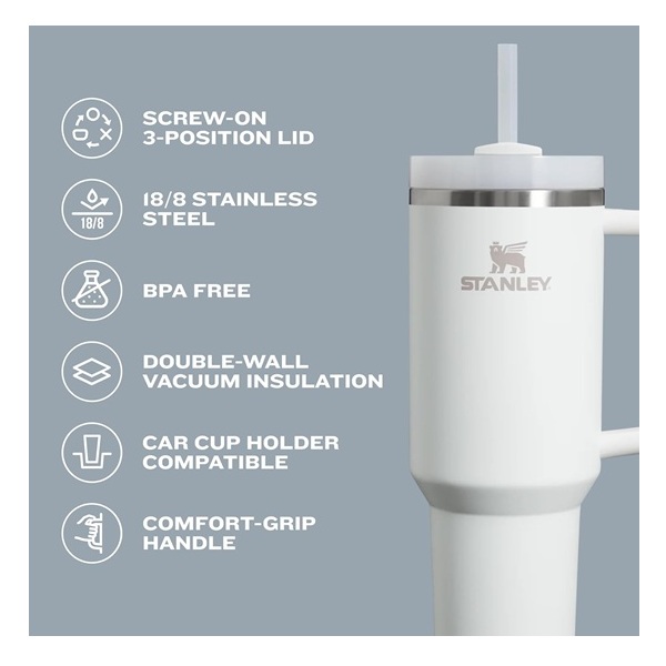 Stanley Quencher H2.0 Tumbler with Handle and Straw 40 oz | Flowstate 3-Position Lid | Cup Holder Compatible for Travel | Insulated Stainless Steel Cup | BPA-Free | Stone - Image 4